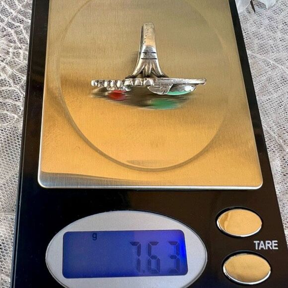 Vintage 60's/70’s Natural Turquoise & Coral Solid Sterling Ring - Picture 9 of 10